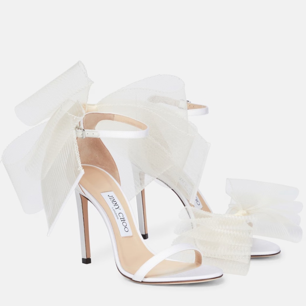 Authentic Jimmy Choo Aveline 100 Sandal Heel Bow Bridal Ivory W EU 39/US 8-8.5